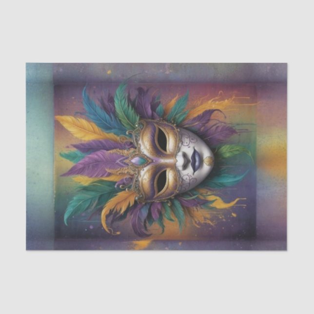 Mystical Mardi Gras Mask Decoupage | Vibrant  Tissue Paper (Front)