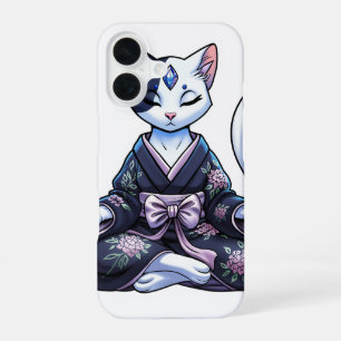 Mystical Meditating Cat in Floral Kimono iPhone 16 Case