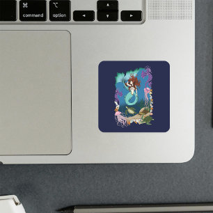Mystical Mermaid Ocean Fantasy Blue Sea-Life Square Sticker