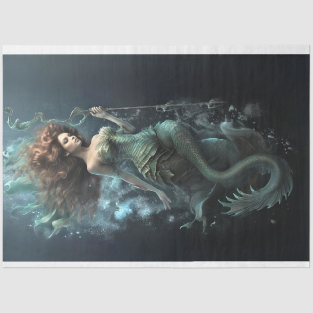 Mystical Mermaid Seahorse Under the Sea Decoupage Tissue Paper (Front)
