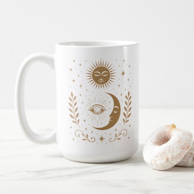 Mystical Midnight Moon & Stars Third Eye Unisex Coffee Mug (With Donut)