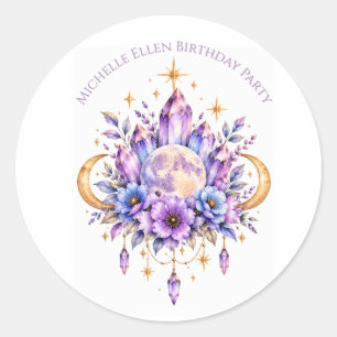 Mystical Moon and Crystals Birthday Party Classic Round Sticker