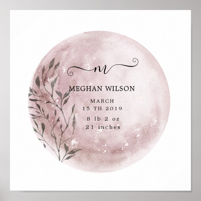 mystical moon blush pink Baby Birth Poster (Front)