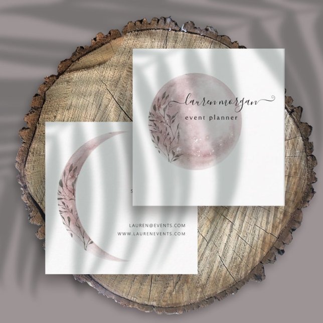Mystical Moon Blush Pink Elegant Square Business Card (Creator Uploaded)