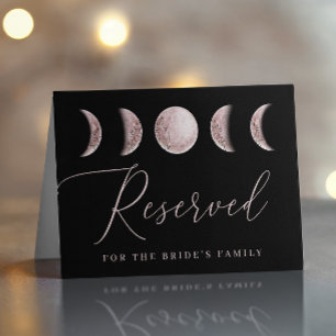Mystical moon. Elegant black wedding reserved sign