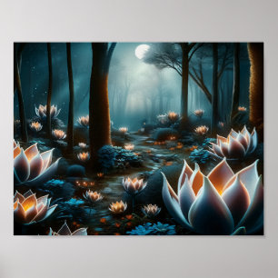 Mystical Moon Garden: Illuminated Florals Poster