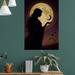 Mystical Moon Goddess, Celestial Woman Silhouette Poster