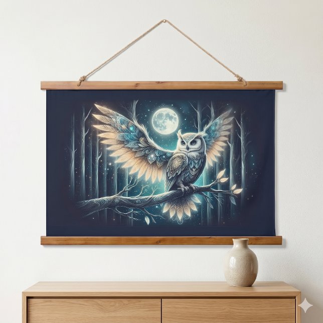 Mystical Moon Owl Celestial Forest Glow Hanging Tapestry (Mystical Moon Owl Celestial Forest Glow Hanging Tapestry)