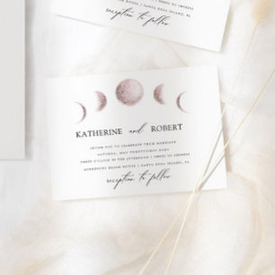 Mystical Moon Phases Blush Pink Wedding Invitation