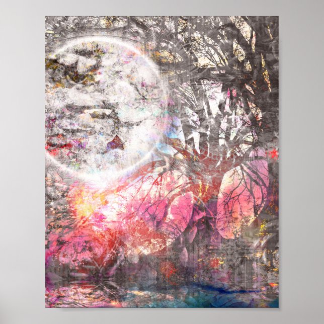 Mystical Moon Tree Fantasy Landscape Art Print (Front)