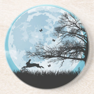 Mystical Moon with Rabbit Silhouette Coaster