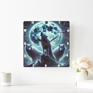 Mystical Moon Wolf Clock