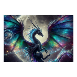 Mystical, moonlit dragon poster