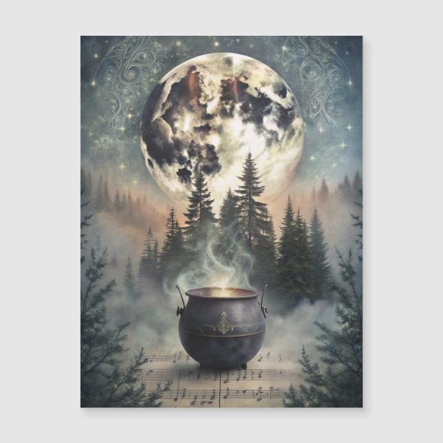 Mystical Moonlit Forest Cauldron -Witchy Magic Art (Front)