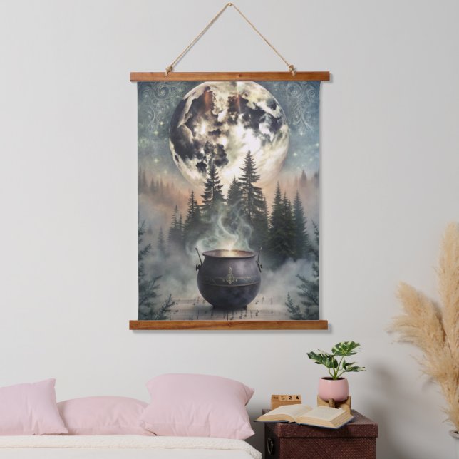 Mystical Moonlit Forest Cauldron -Witchy Magic Art Hanging Tapestry (Bedroom)