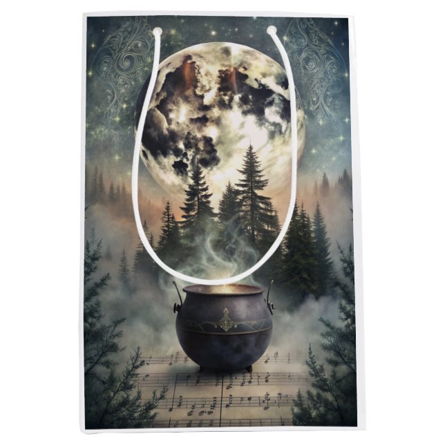 Mystical Moonlit Forest Cauldron -Witchy Magic Art Medium Gift Bag (Front)