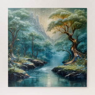 Mystical Moonlit Forest River Jigsaw Puzzle