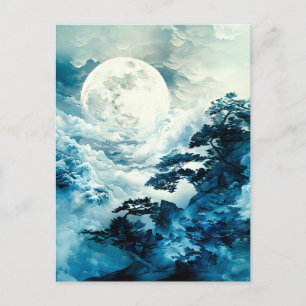 Mystical Moonlit Mountain Landscape Announcement Postcard