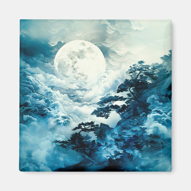 Mystical Moonlit Mountain Landscape Magnet (Front)