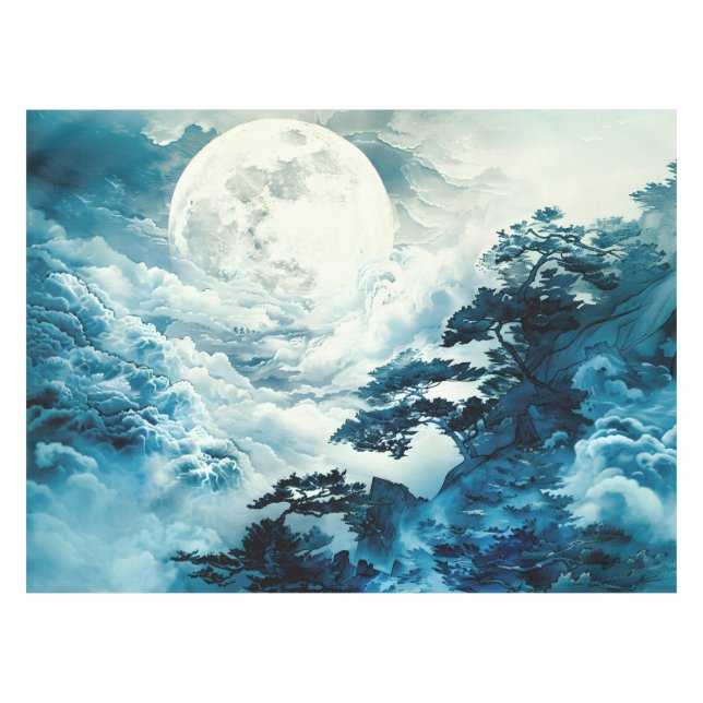 Mystical Moonlit Mountain Landscape Tablecloth (Front (Horizontal))
