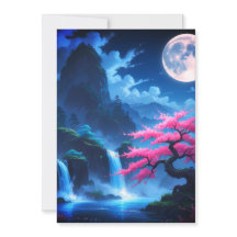 Mystical Moonlit Waterfall with Cherry -nature