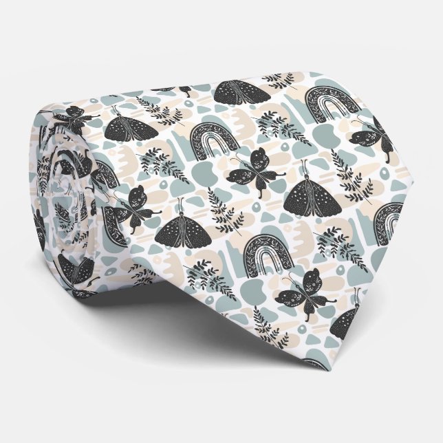 Mystical Moth Butterfly Pattern Tie (Rolled)