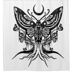 Mystical Moth & Crescent Moon Bathroom Curtain