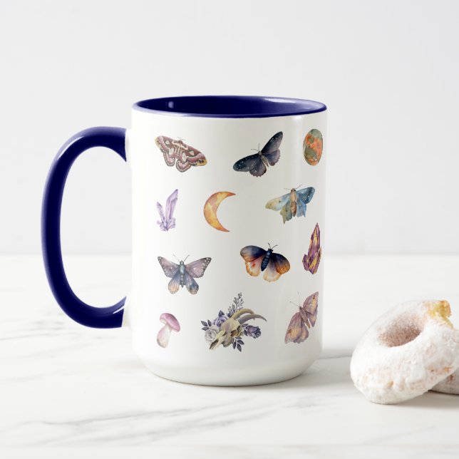 Mystical Moth & Crystal Celestial Coffee Mug (With Donut)
