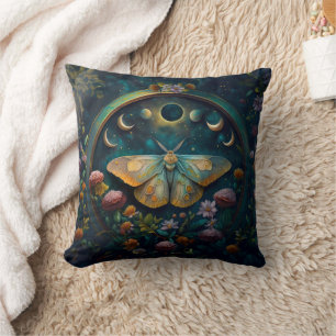 Mystical Moth & Moon Phases Portal Art Reversible Cushion