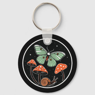 Mystical Moth with Mushrooms and Snail Key Ring