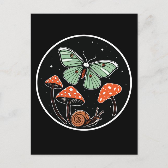 Mystical Moth with Mushrooms and Snail Postcard (Front)