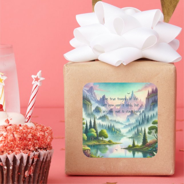 Mystical Mountains & Quote	 Square Sticker (Party)