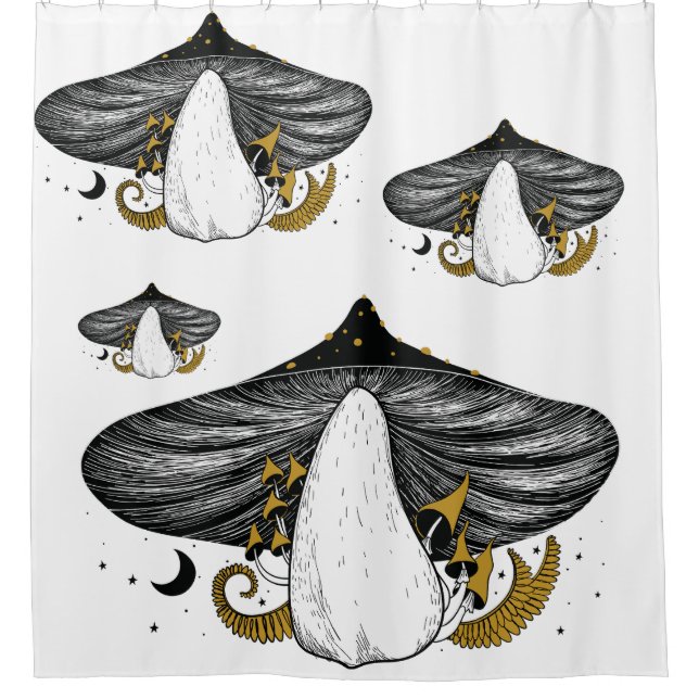 Mystical Mushroom & Moon Phases Shower Curtain (Front)
