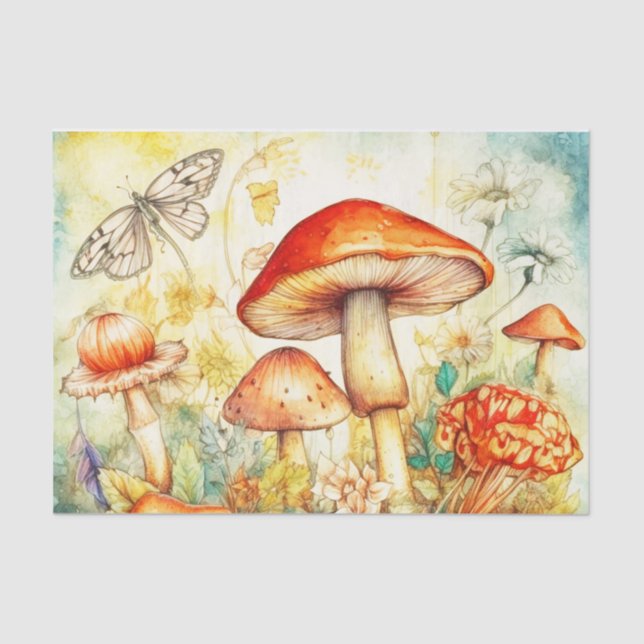 Mystical Mushrooms and Graceful Moth Decoupage Tissue Paper (Front)