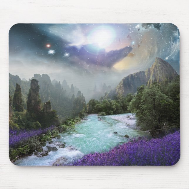 Mystical Nature Landscape with Rushing Water Mouse Pad (Front)