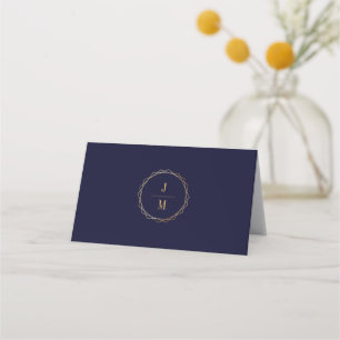 Mystical Navy Blue Golden Elements Place Card