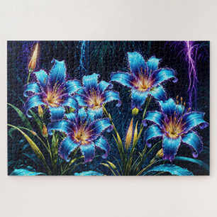 Mystical neon lilies botanical nature plants  jigsaw puzzle