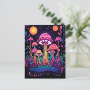 Mystical Neon Mushroom Forest Postcard