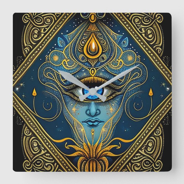 Mystical New Age Enlightened Awake Square Wall Clock (Front)