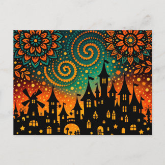 Mystical Night Castle Silhouette Holiday Postcard