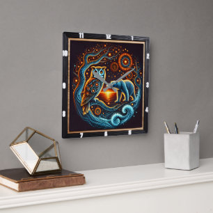 Mystical Night Creatures by the Sparkling Shore Square Wall Clock
