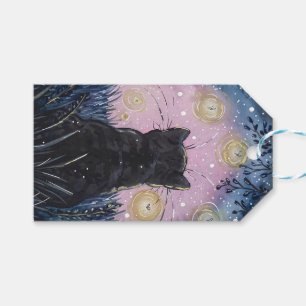 Mystical Night-Fireflies Cat Illustration Art Gift Tags