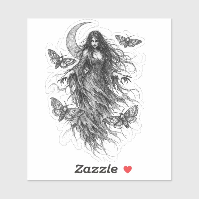 Mystical Night Witch & Luna Moth Dark Folklore Vin (Sheet)