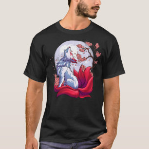 Mystical Nine-Tailed Fox Under Moon Cherry Blossom T-Shirt
