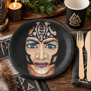 Mystical Norse Warrior Nordic Fantasy Portrait Paper Plate