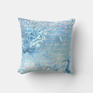 Mystical ocean dreams seahorse jellyfish teal blue cushion