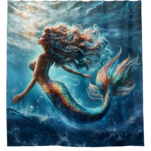 Mystical ocean mermaid siren's colorful tail art shower curtain