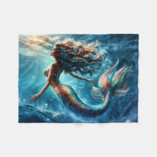 Mystical ocean mermaid siren's colourful tail art fleece blanket