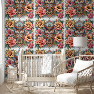Mystical Owl & Floral Symphony Wallpaper