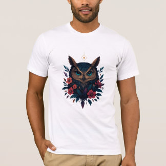 Mystical Owl Illustration with Flowers – Elegant N T-Shirt